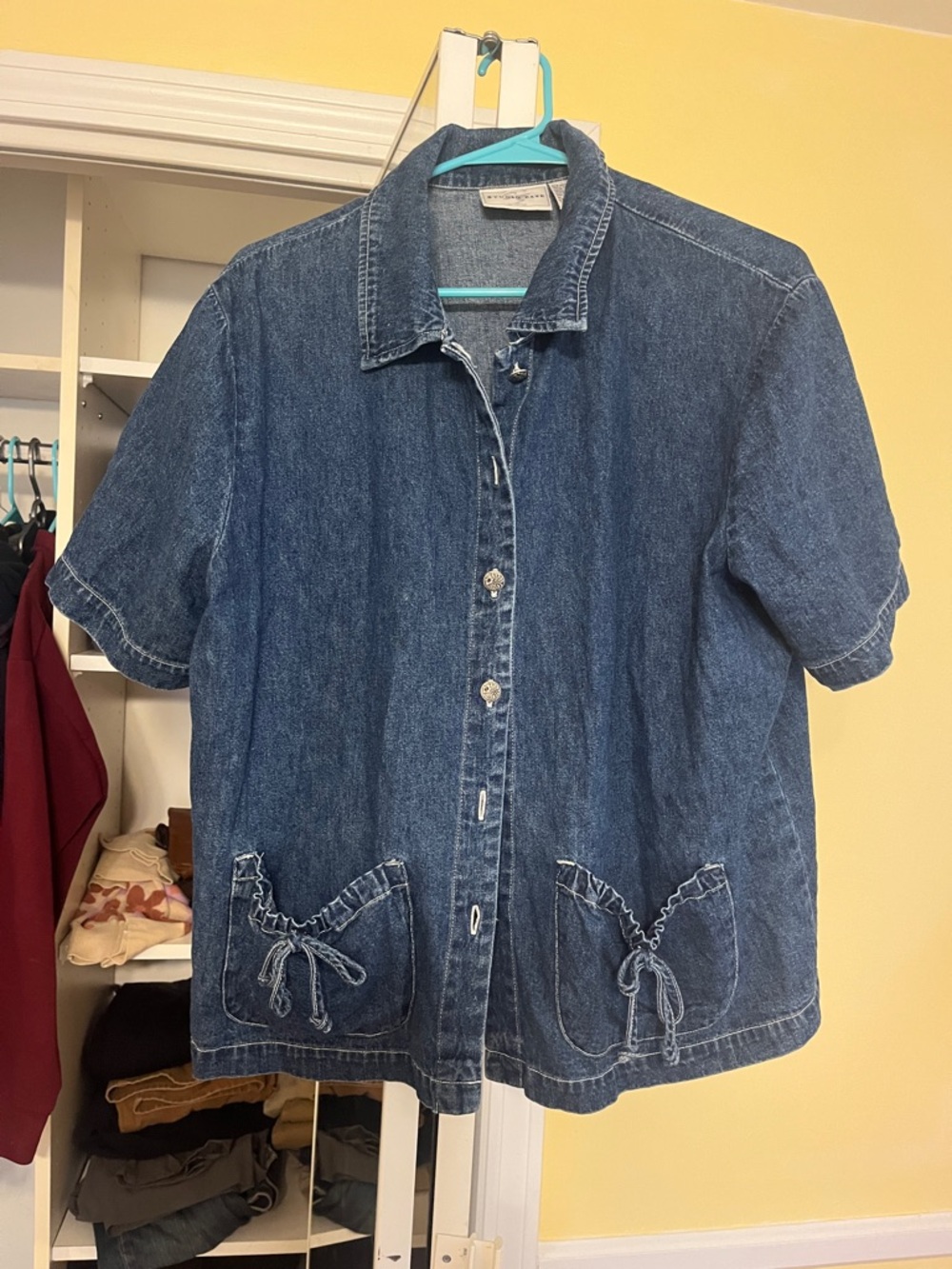 Vintage Size 16W Denim Button-Front Short Sleeve Shirt